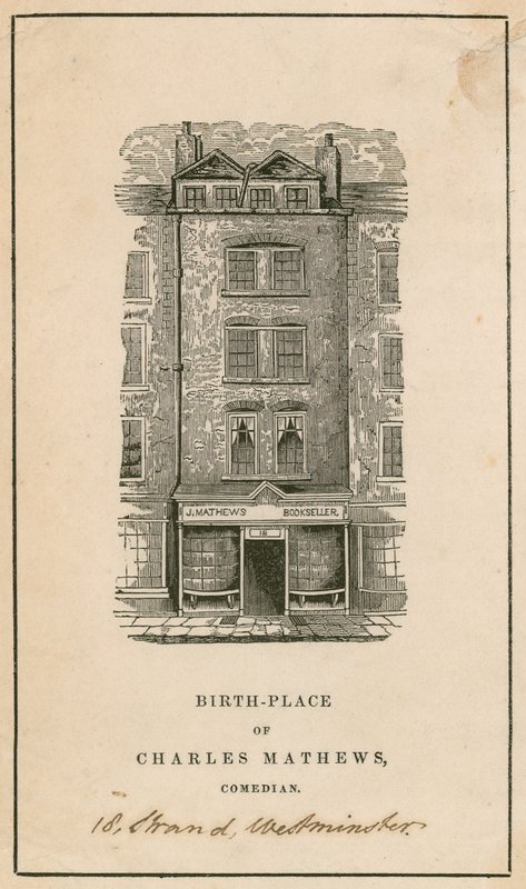 18 Strand, Westminster, London, Geburtsort von Charles Matthews, Komiker von English School