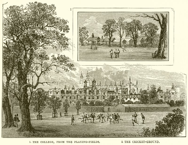 1. Das College, von den Spielfeldern. 2. Der Cricketplatz von English School