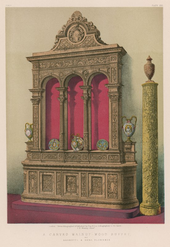 Ein geschnitztes Nussbaumholz-Buffet von Barbetti und Söhne, Florenz von English School