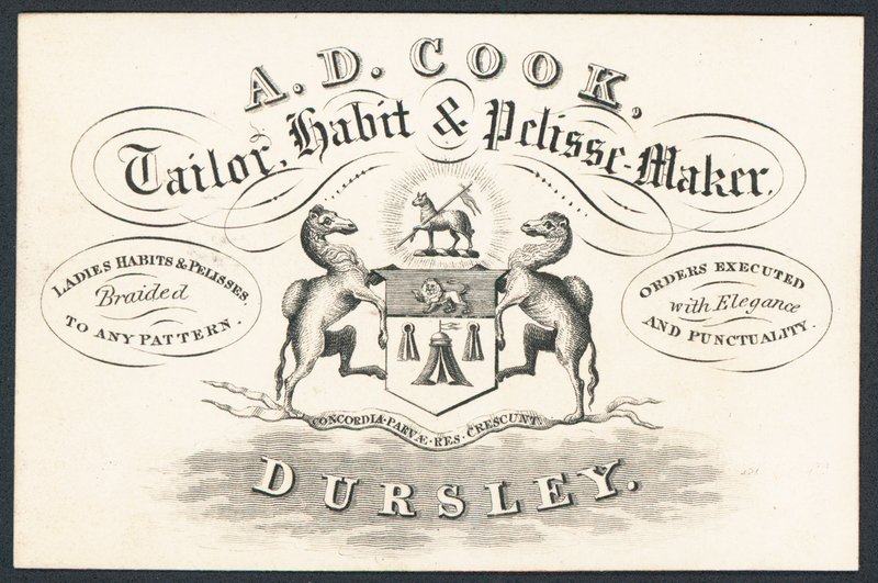 A D Cook, Schneider, Kostüm- und Pelzmäntelmacher, Visitenkarte von English School