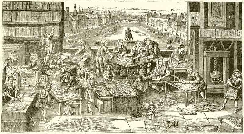 Eine französische Spielkartenfabrik zur Zeit von Ludwig XIV. von English School