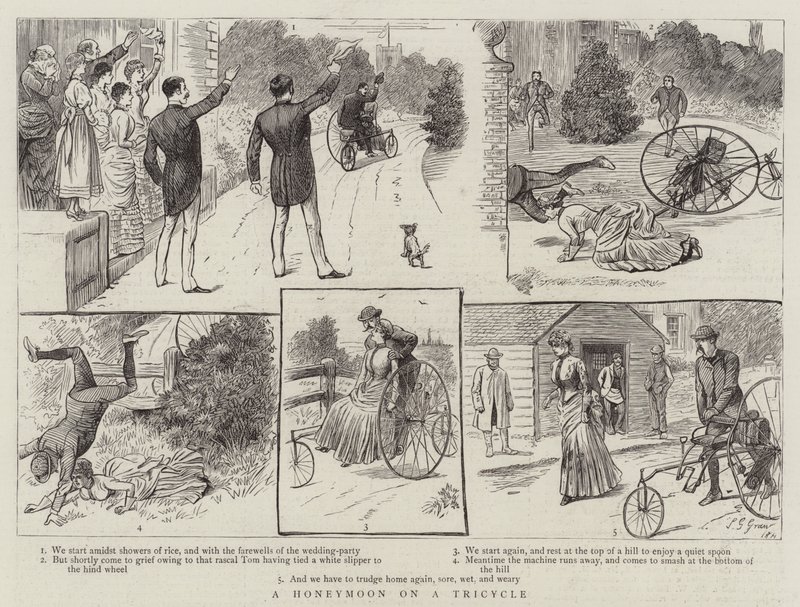Eine Hochzeitsreise auf einem Dreirad (Gravur) von English School