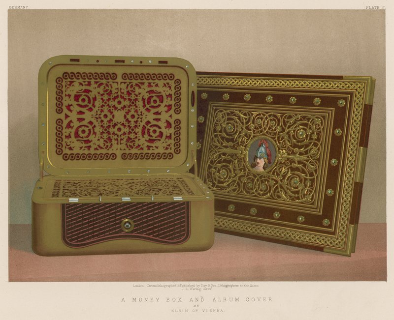 Eine Spardose und ein Albumdeckel von Klein aus Wien von English School