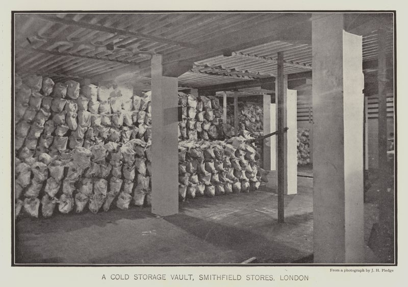 Ein Kühlhaus, Smithfield Stores, London von English School