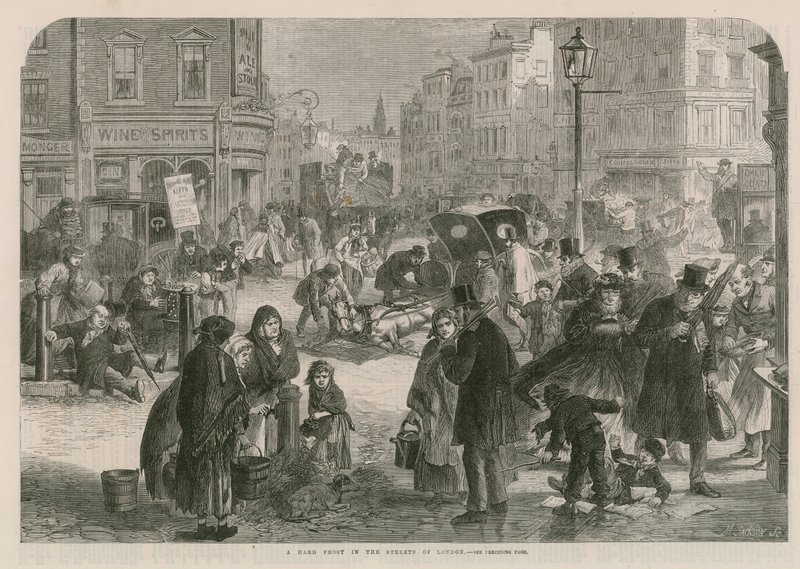 Ein harter Frost in den Straßen von London von English School