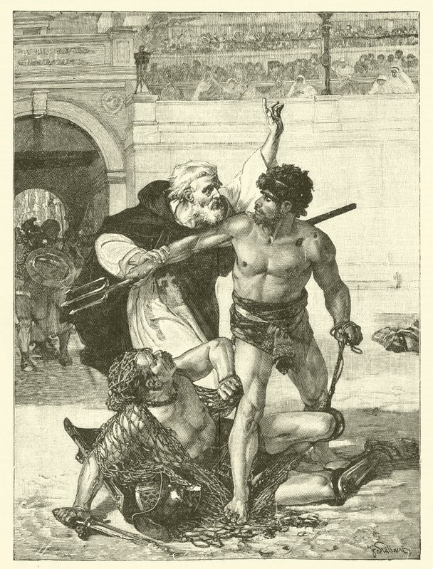 Ein Mönch, Telemachus, versucht die Gladiatorenspiele im Kolosseum, Rom zu stoppen von English School