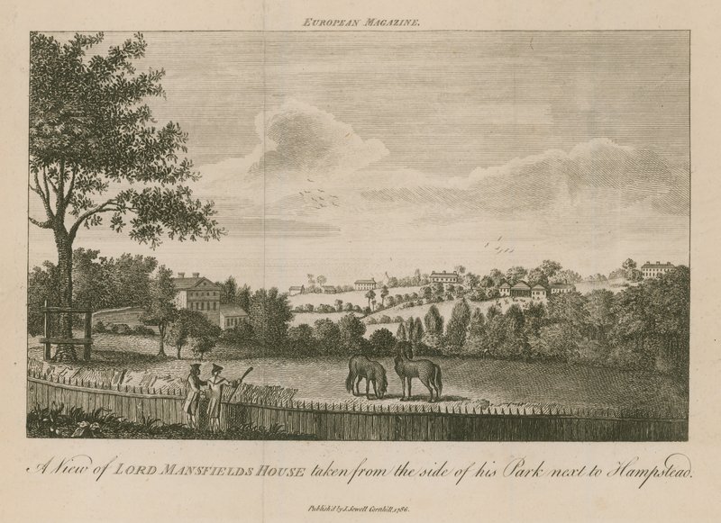 Eine Ansicht von Lord Mansfields Haus, aufgenommen von der Seite seines Parks neben Hampstead von English School