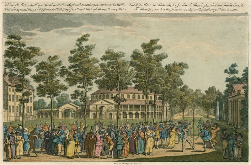 Ein Blick auf das Rotunda-Haus und die Gärten in Ranelagh, London von English School