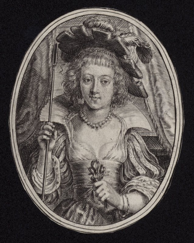 Eine junge Frau mit einem Stab und Blumen von English School