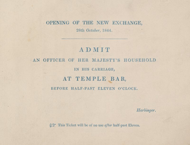 Eintrittskarte zur Eröffnung der neuen Royal Exchange, London, am 29. Oktober 1844 von English School