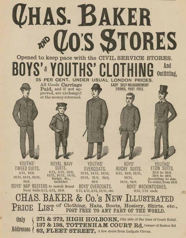 Werbung für Chas Baker & Cos Geschäfte von English School