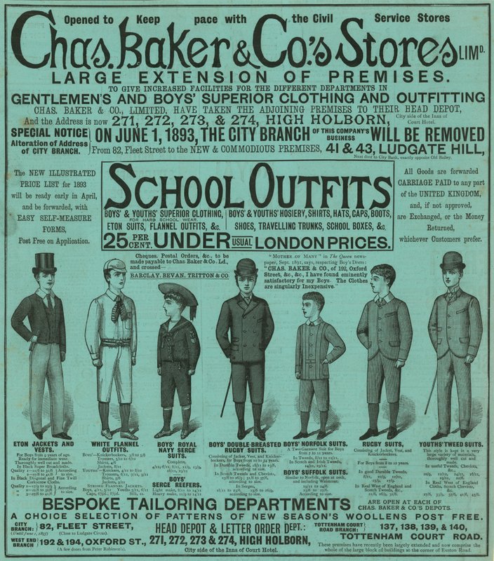 Werbung für Chas Baker & Cos Geschäfte von English School
