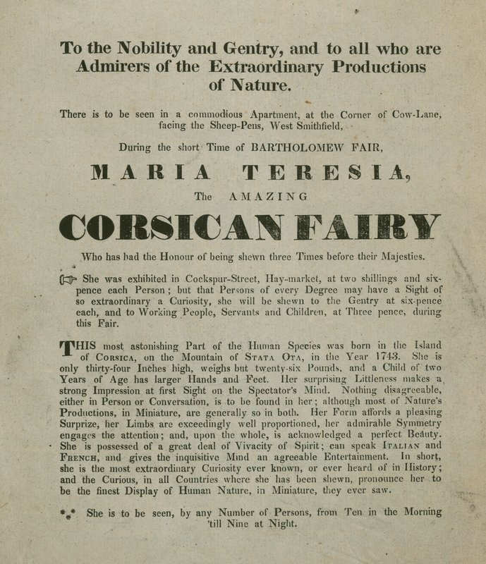 Werbung für einen Auftritt von Madame Maria Teresia, die korsische Fee von English School