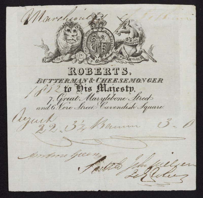 Werbung für Roberts, Butterhändler und Käsehändler, London von English School