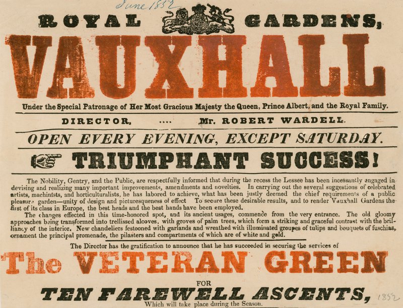 Anzeige für Royal Garden, Vauxhall; Vauxhall Gardens, London von English School