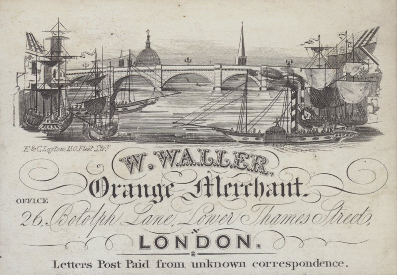 Werbung für W Waller, Orangenhändler, London von English School