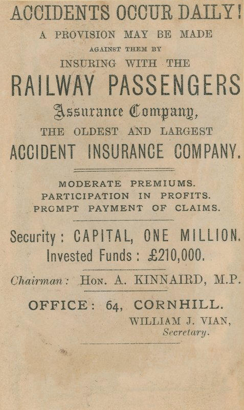 Werbung für die Railway Passenger Assurance Company von English School