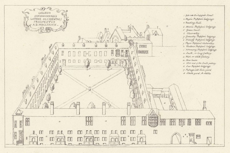Luftaufnahme des Gresham College in der City of London von English School