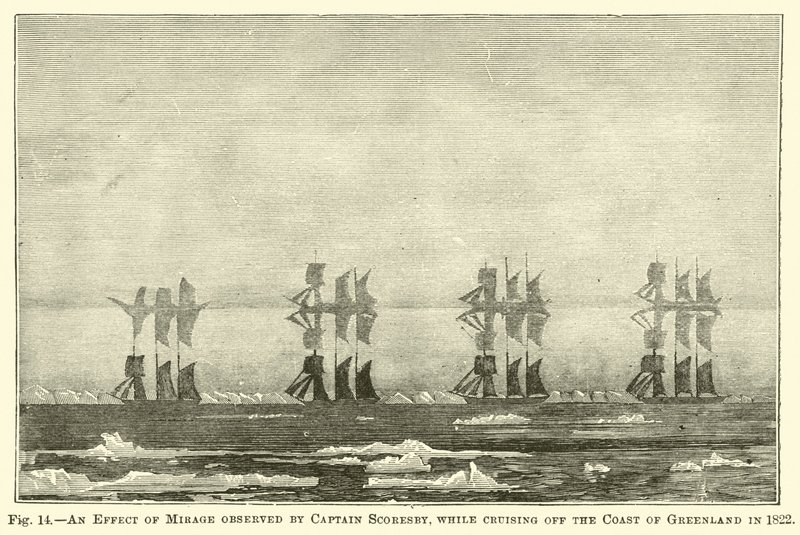 Ein Effekt der Fata Morgana, beobachtet von Kapitän Scoresby, während er 1822 vor der Küste Grönlands kreuzte von English School