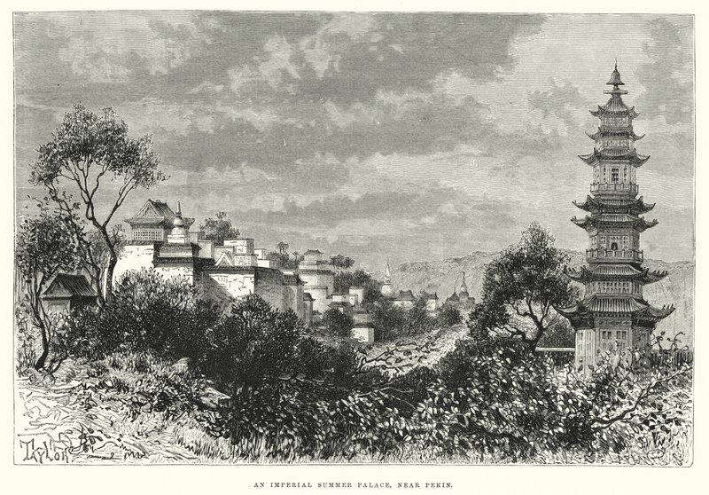 Ein kaiserlicher Sommerpalast, in der Nähe von Peking (Stich) von English School