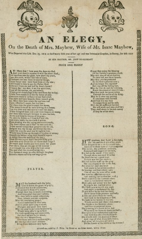 Eine Elegie auf den Tod von Mrs. Mayhew, Ehefrau von Mr. Isaac Mayhew von English School