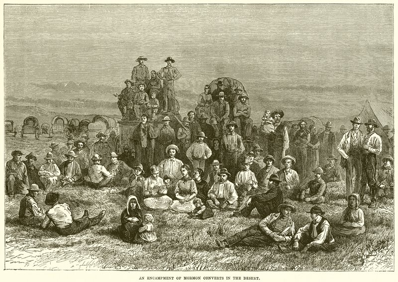 Ein Lager von Mormonen-Konvertiten in der Wüste von English School