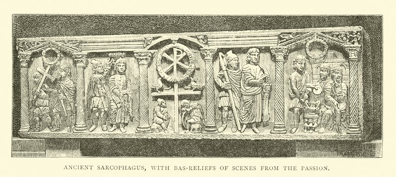 Antiker Sarkophag mit Basreliefs von Szenen aus der Passion von English School