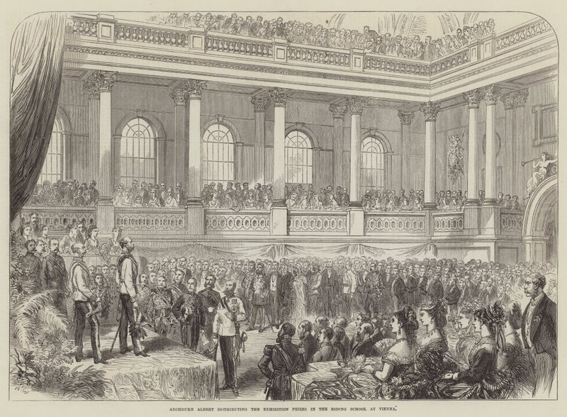 Erzherzog Albert verteilt die Ausstellungspreise in der Reitschule in Wien (Stich) von English School