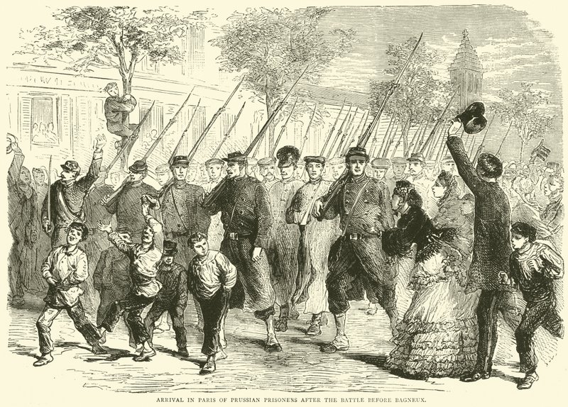 Ankunft preußischer Gefangener in Paris nach der Schlacht vor Bagneux, Oktober 1870 von English School