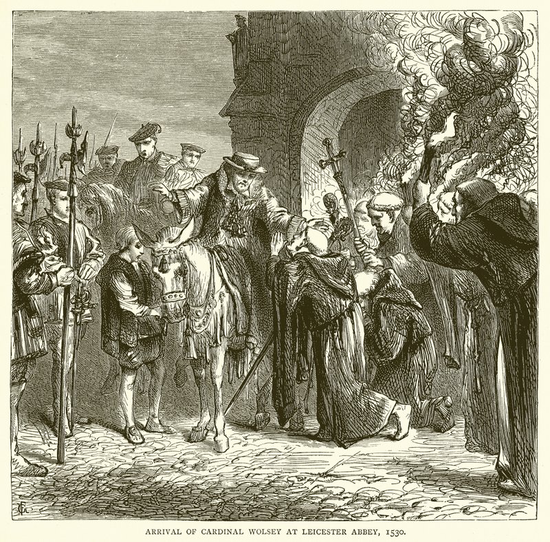 Ankunft von Kardinal Wolsey in der Abtei von Leicester, 1530 von English School