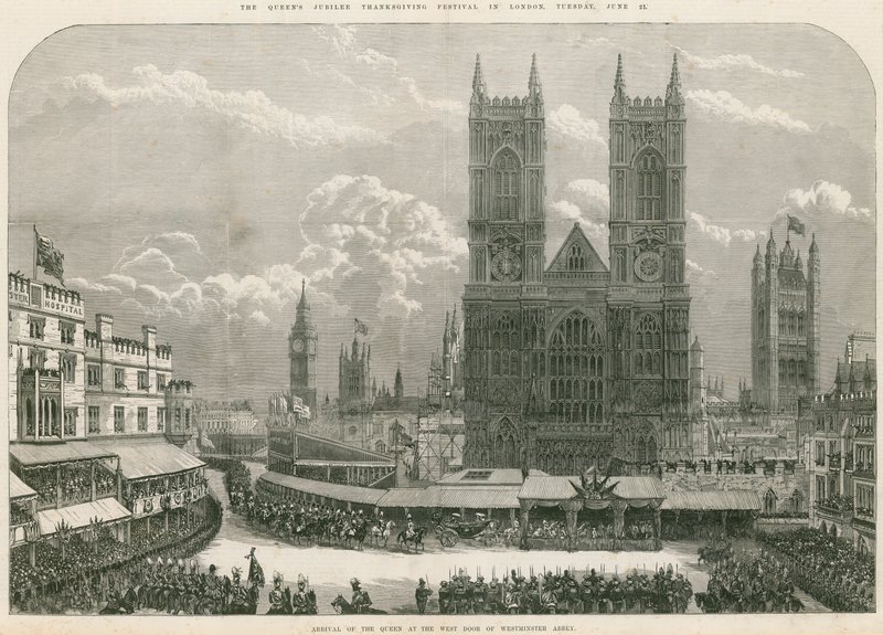 Ankunft von Königin Victoria an der Westtür der Westminster Abbey von English School