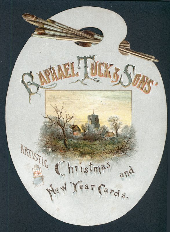 Künstlerpalette mit Kirche, Weihnachtskarte von English School