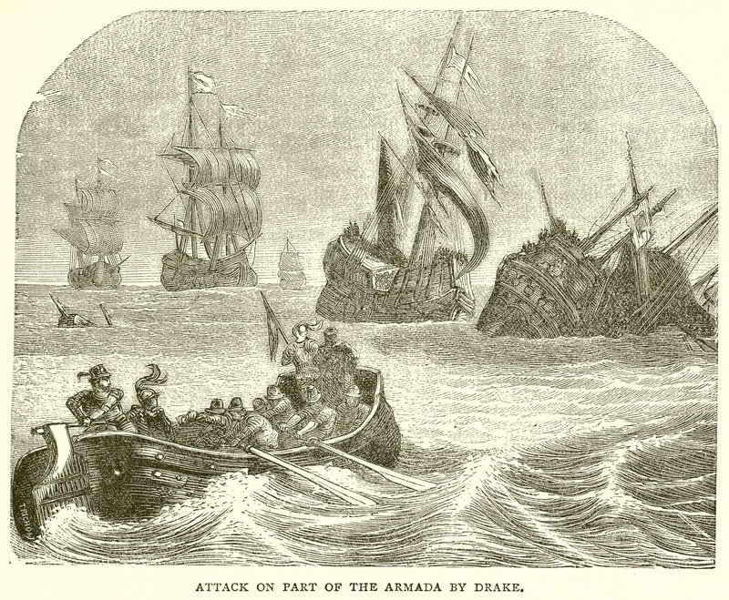 Angriff auf einen Teil der Armada durch Drake von English School