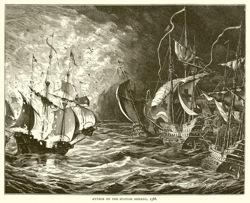 Angriff auf die spanische Armada, 1588 von English School