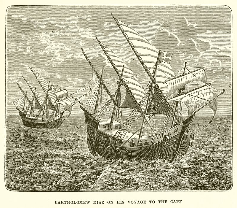 Bartholomew Diaz auf seiner Reise zum Kap von English School