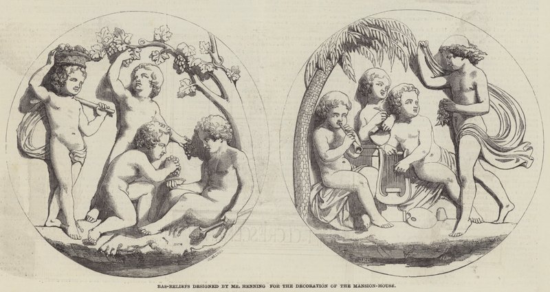 Basreliefs entworfen von Herrn Henning zur Dekoration des Mansion-House von English School