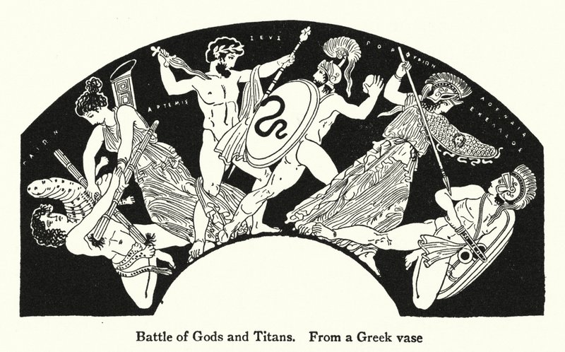 Schlacht der Götter und Titanen (Lithografie) von English School
