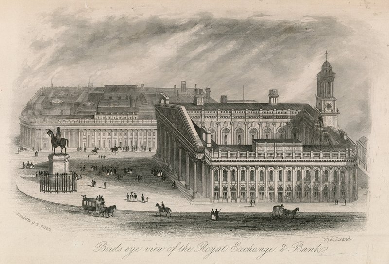 Vogelperspektive der Royal Exchange und der Bank von English School