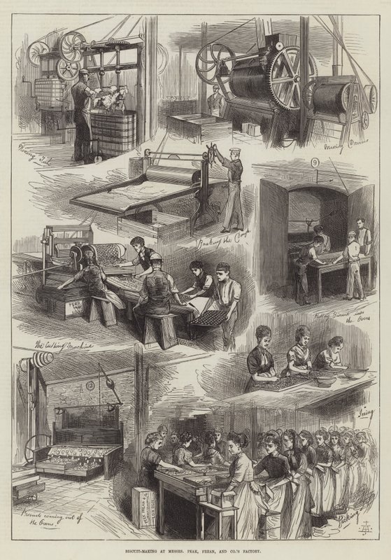 Biskuitherstellung in der Fabrik von Messers Peak, Frean und Company (Gravur) von English School
