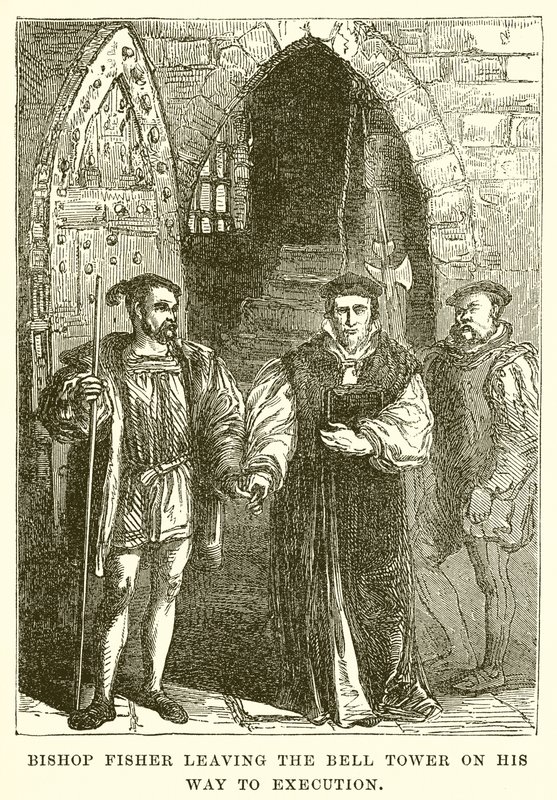 Bischof Fisher verlässt den Glockenturm auf dem Weg zur Hinrichtung von English School