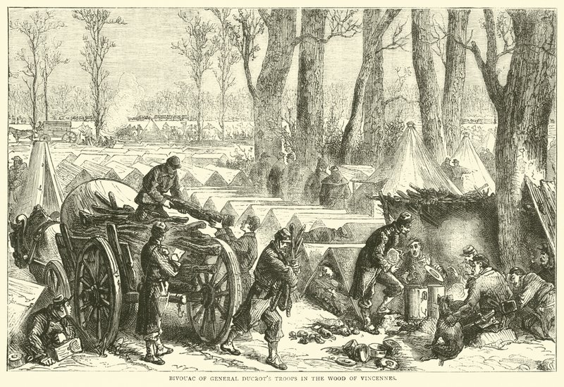 Biwak der Truppen von General Ducrot im Wald von Vincennes, Oktober 1870 von English School
