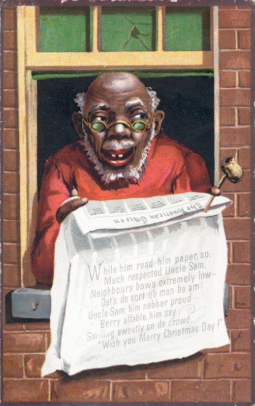 Schwarzer Mann liest Zeitung, Weihnachtskarte von English School