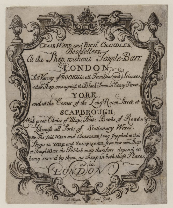 Buchhändler, Caesar Ward und Richard Chandler, Visitenkarte von English School