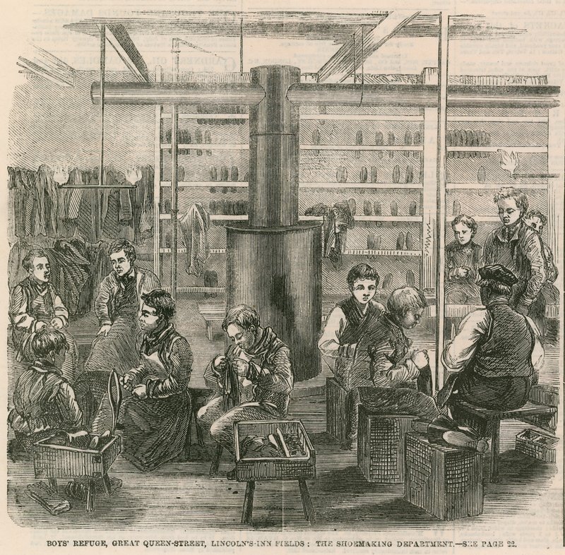 Jungenzuflucht, Great Queen Street, Lincolns Inn Fields, London - die Schuhmacherabteilung von English School