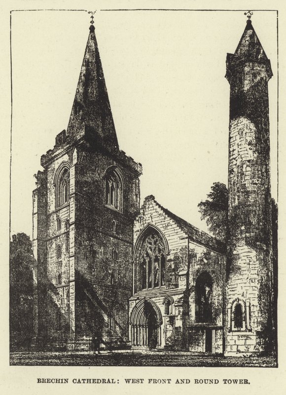 Kathedrale von Brechin, Westfront und Rundturm von English School