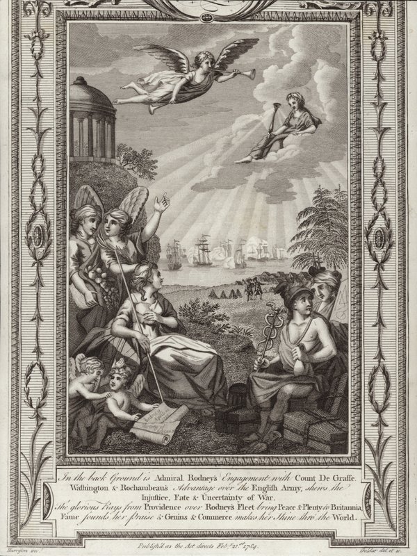 Sieg des britischen Admirals George Rodney über die französische Flotte unter dem Kommando des Comte de Grasse in der Schlacht von Les Saintes, Amerikanischer Unabhängigkeitskrieg, 1782 von English School