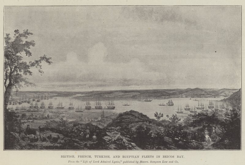 Britische, französische, türkische und ägyptische Flotten in der Beicos-Bucht von English School