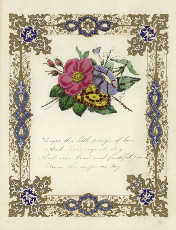 Britische Valentinskarte mit einem Bild von Blumen von English School