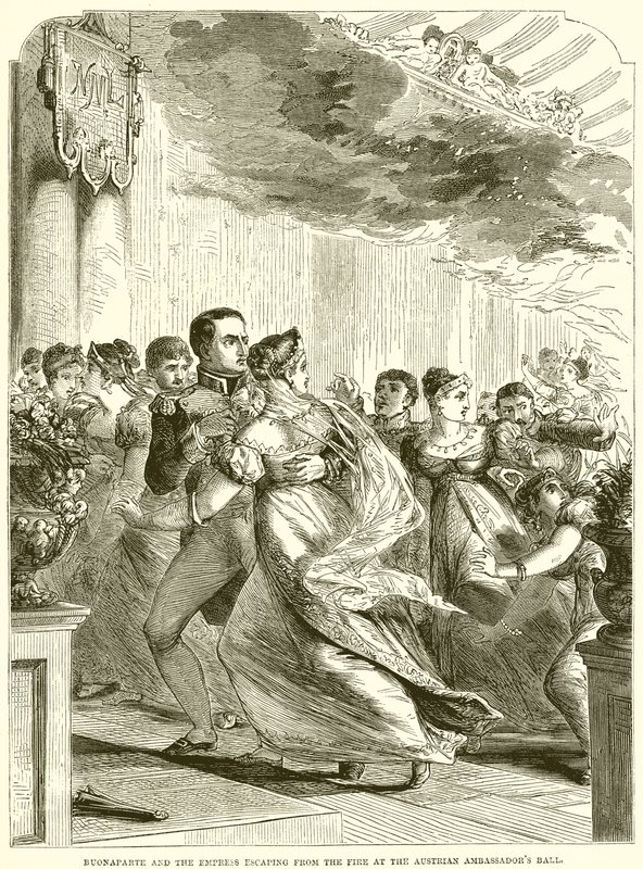 Buonaparte und die Kaiserin entkommen dem Feuer beim Ball des österreichischen Botschafters von English School