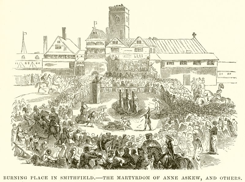 Brennender Palast in Smithfield. Das Martyrium von Anne Askew und anderen von English School